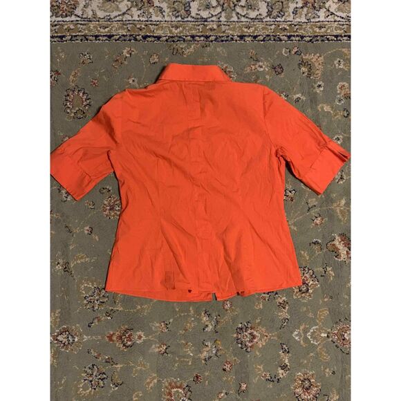 Lafayette 148 Cotton Blend Orange Pleated Short Sleeve Button Down Blouse, 14 - Picture 3 of 5